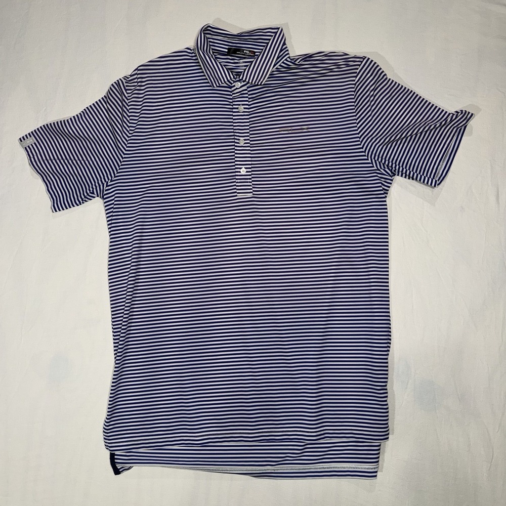 RLX Ralph Lauren Polo Shirt Mens XXL Blue White Stripe Stretch Golf Top